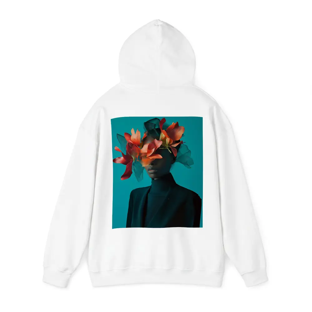 Woman With Orange Flowers Teal Background – Hoodies