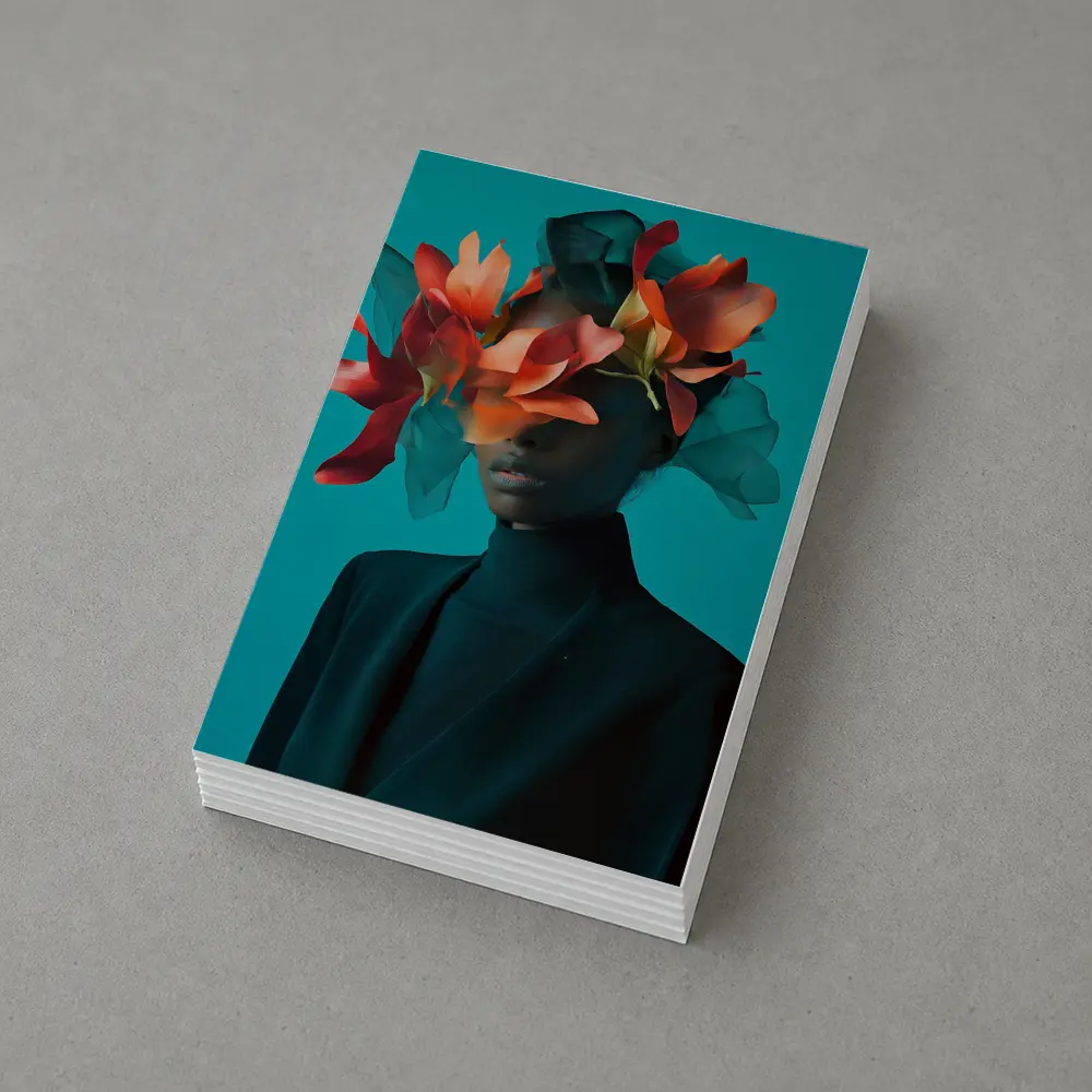 Woman With Orange Flowers Teal Background – Postcards
