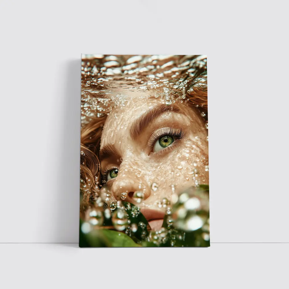 Woman Green Eyes Underwater Water Bubbles – Wall Art