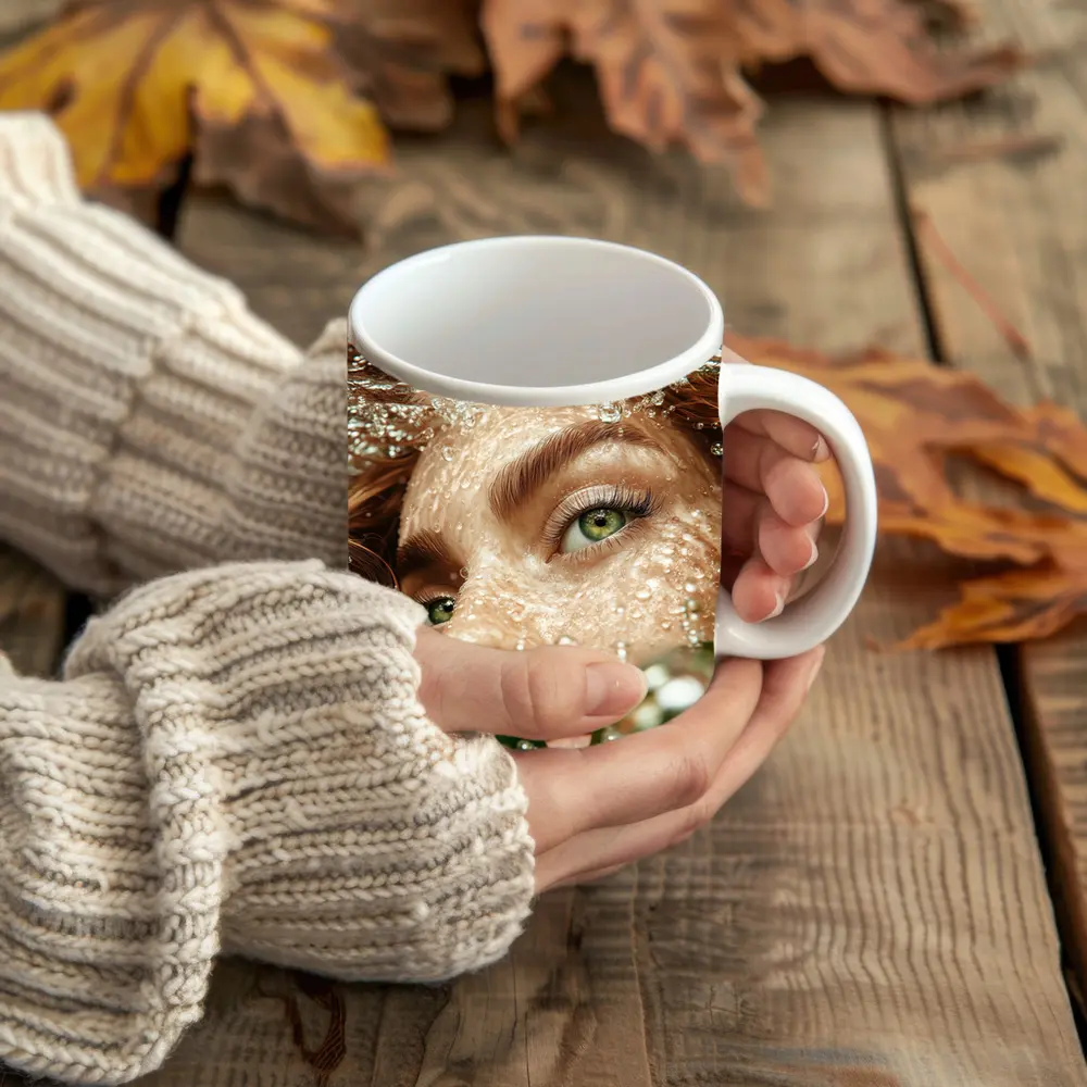 Woman Green Eyes Underwater Water Bubbles – Mugs