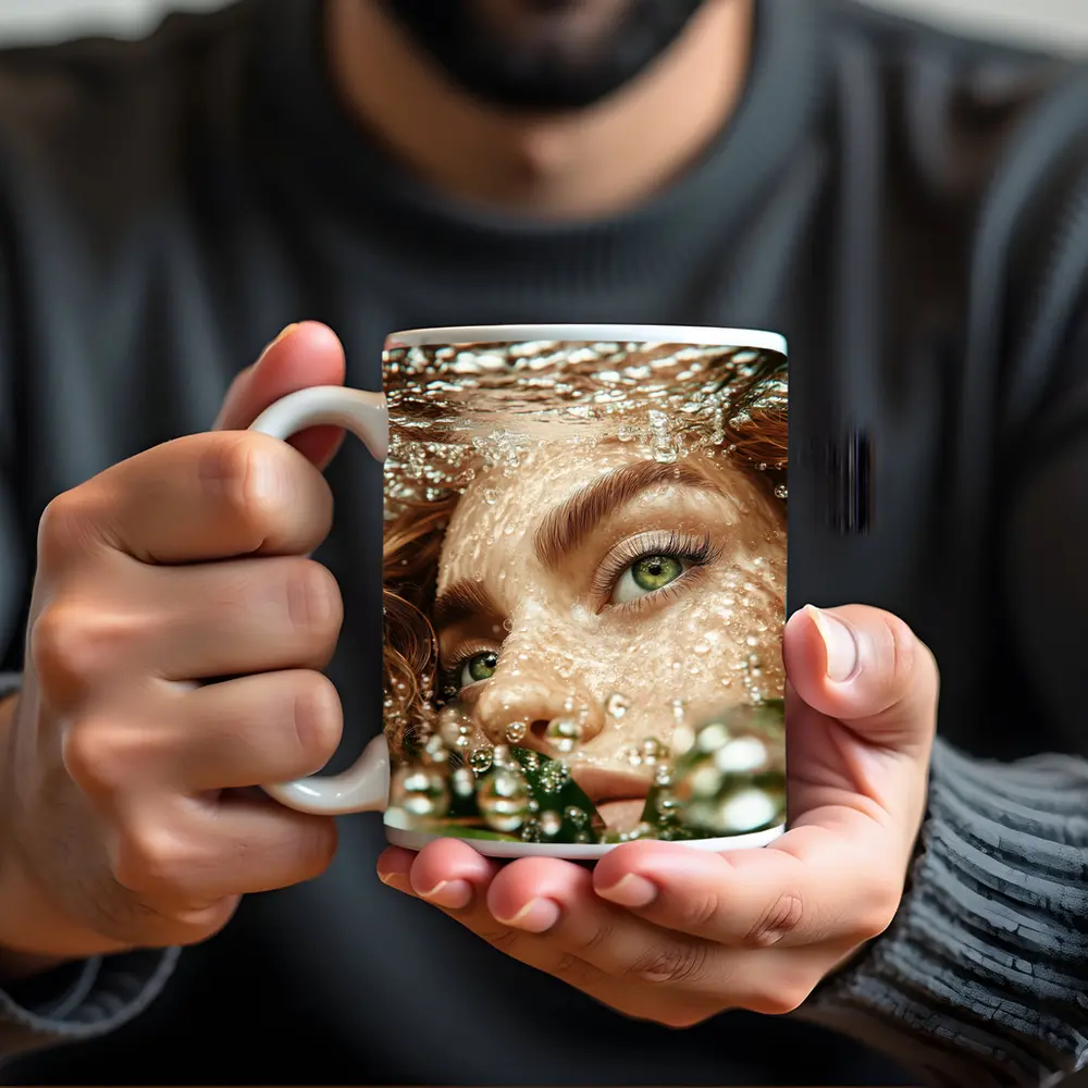 Woman Green Eyes Underwater Water Bubbles – Mugs