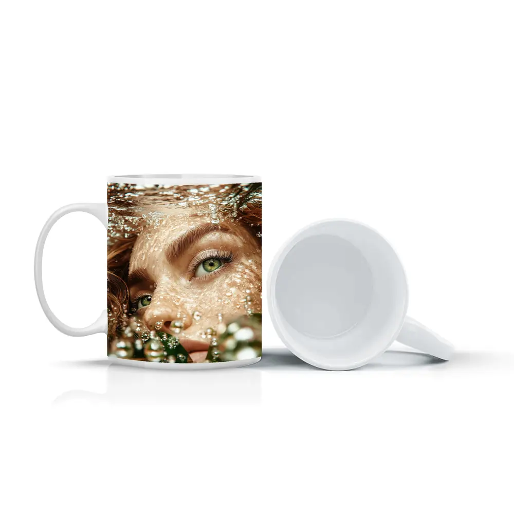 Woman Green Eyes Underwater Water Bubbles – Mugs