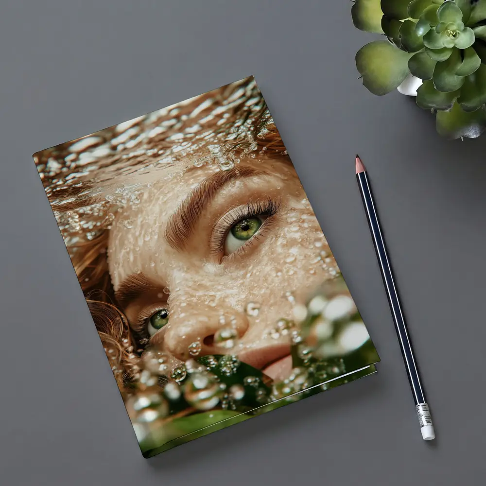 Woman Green Eyes Underwater Water Bubbles – Notebooks