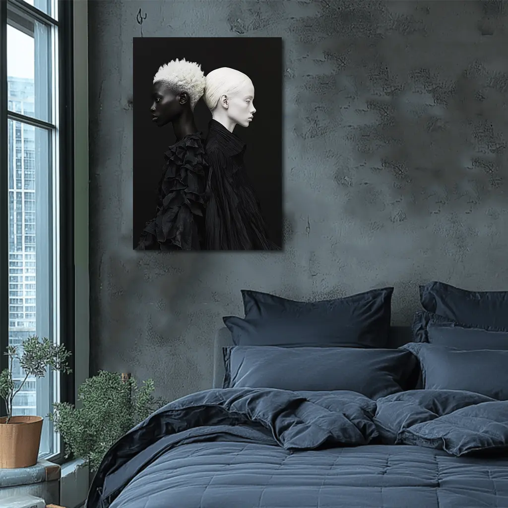 Two Women Black Fashion Portrait Dark Background – Wall Art