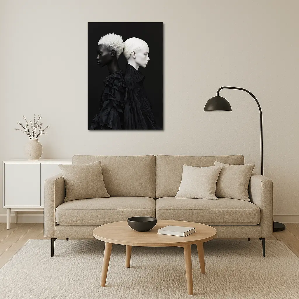 Two Women Black Fashion Portrait Dark Background – Wall Art