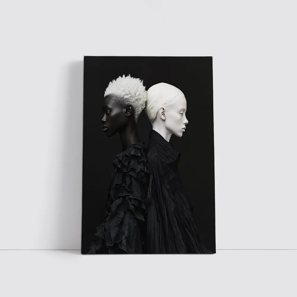 Two Women Black Fashion Portrait Dark Background – Wall Art