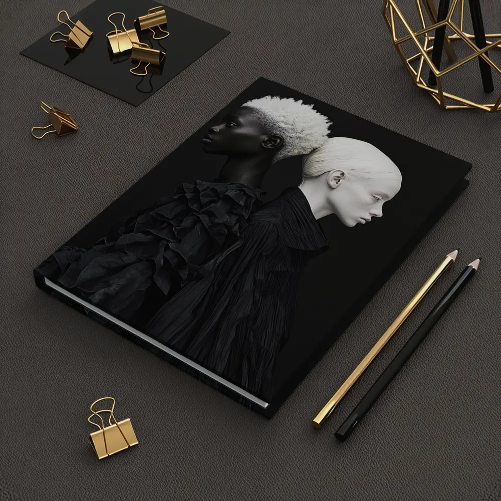 Two Women Black Fashion Portrait Dark Background – Notebooks