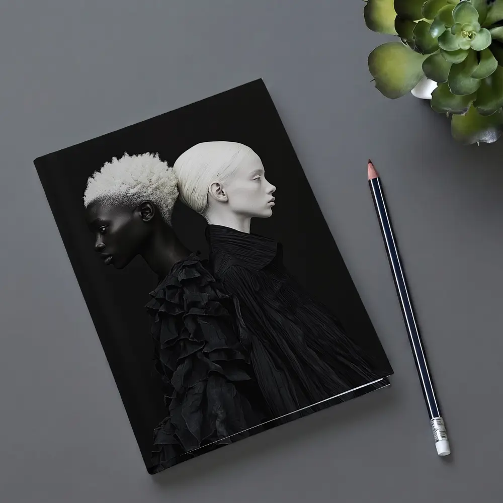 Two Women Black Fashion Portrait Dark Background – Notebooks