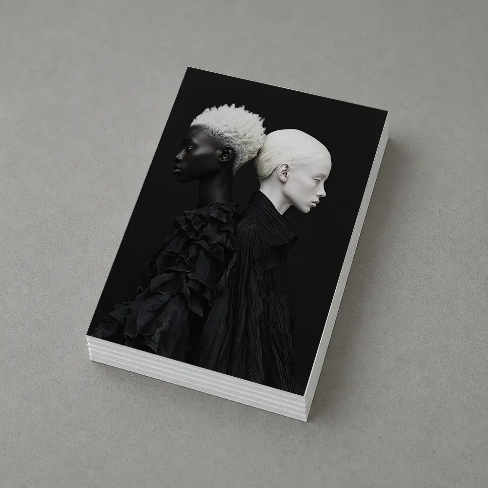 Two Women Black Fashion Portrait Dark Background – Postcards