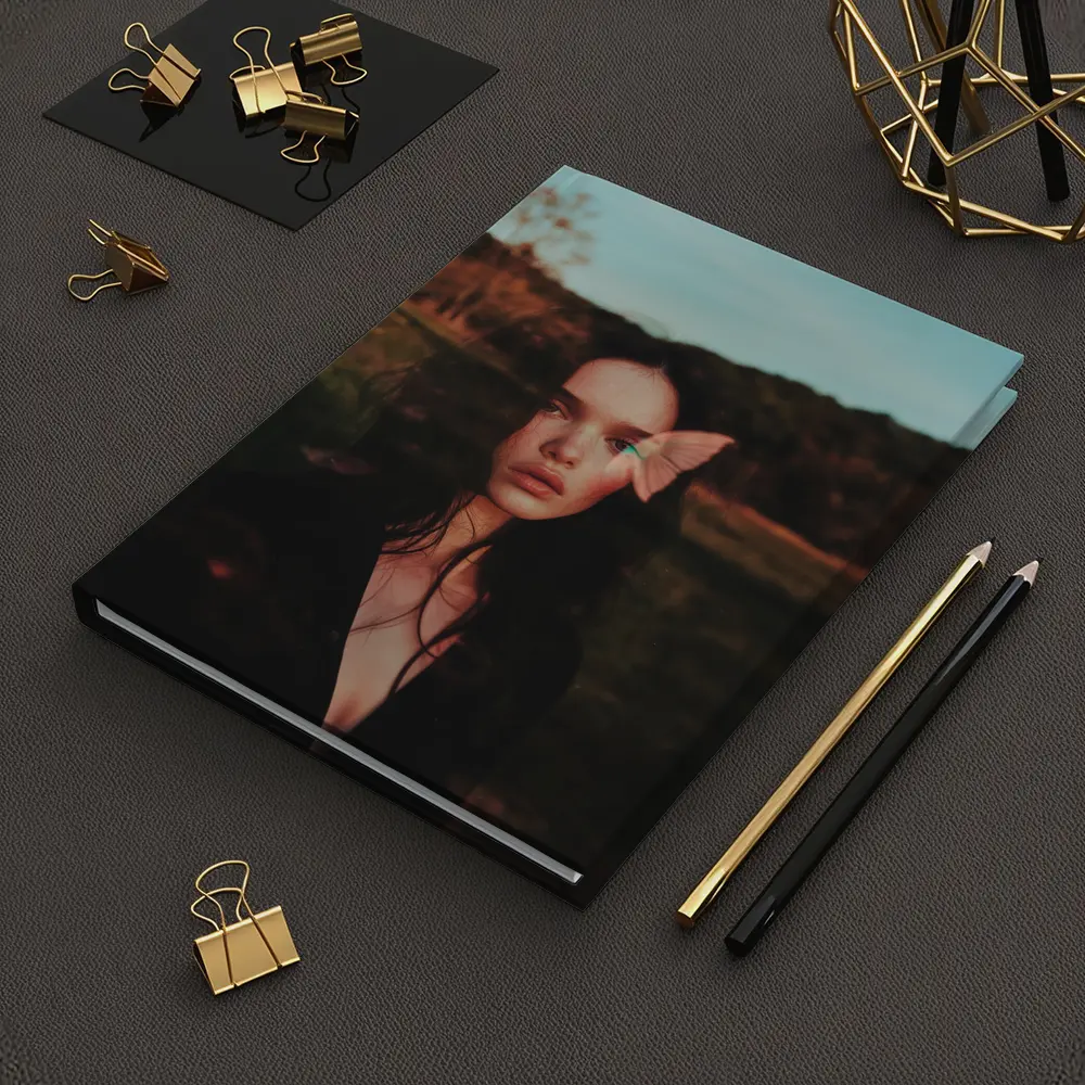 Young Woman With Pink Butterfly Outdoor – Notebooks