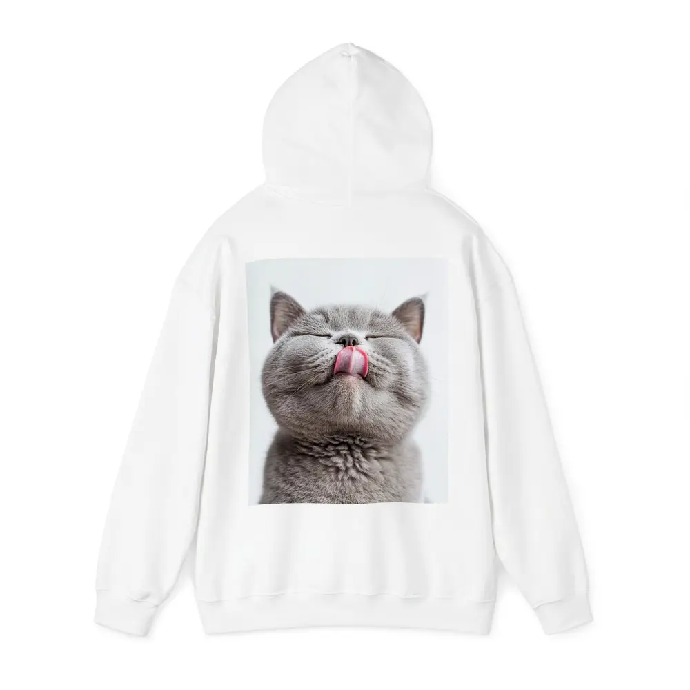 Gray British Shorthair Cat Licking Lips – Hoodies