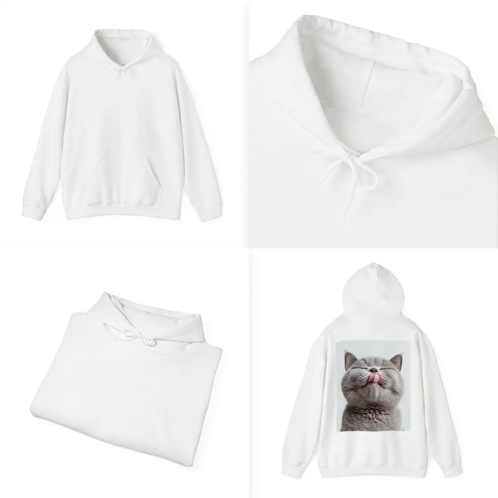 Gray British Shorthair Cat Licking Lips – Hoodies
