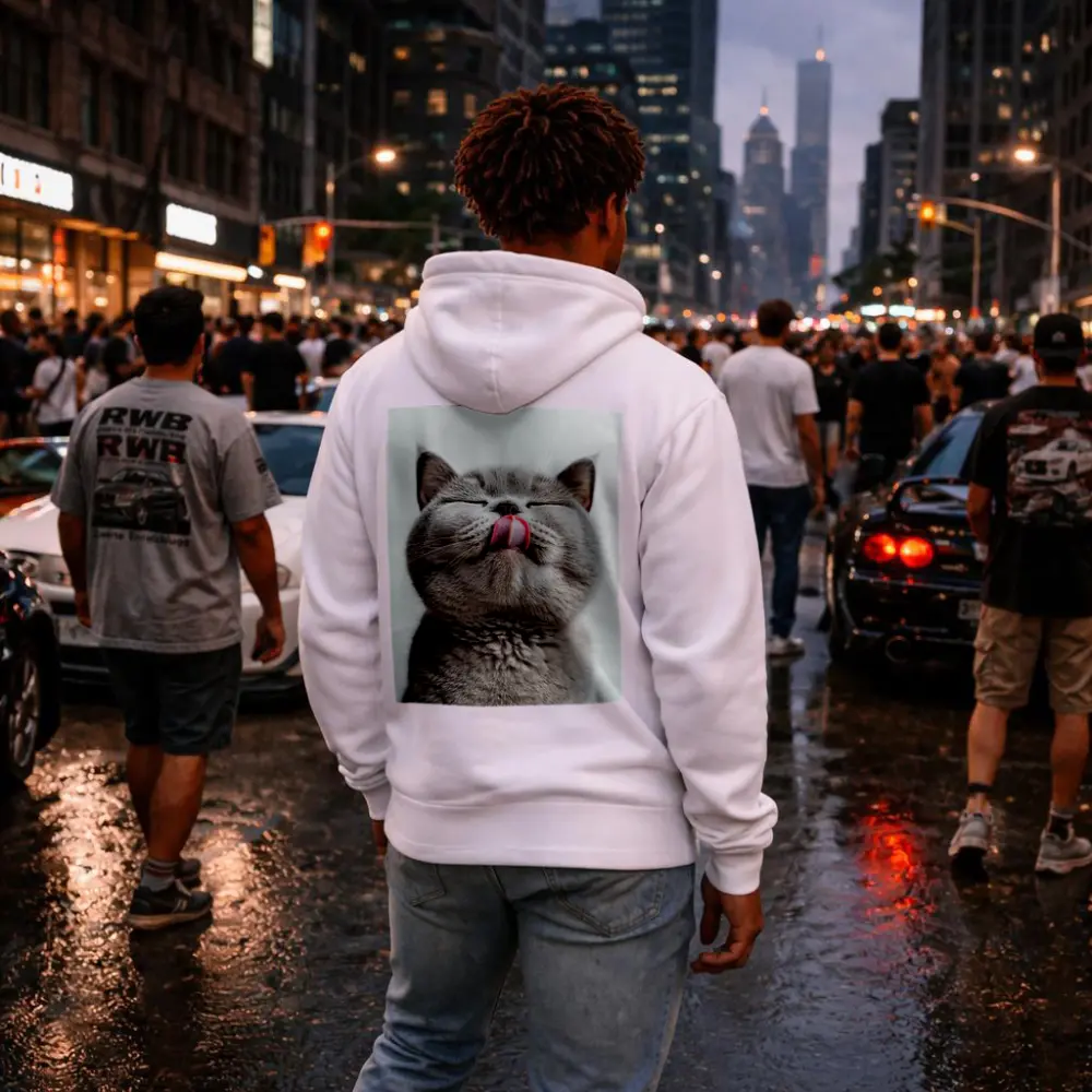 Gray British Shorthair Cat Licking Lips – Hoodies