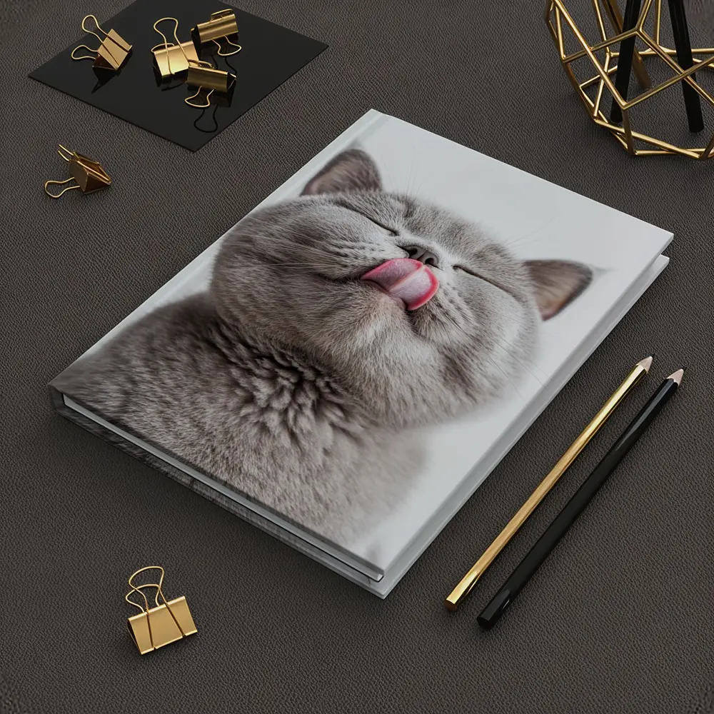 Gray British Shorthair Cat Licking Lips – Notebooks