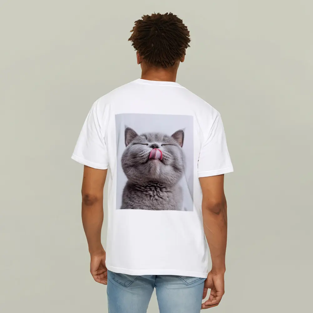 Gray British Shorthair Cat Licking Lips – T-Shirts