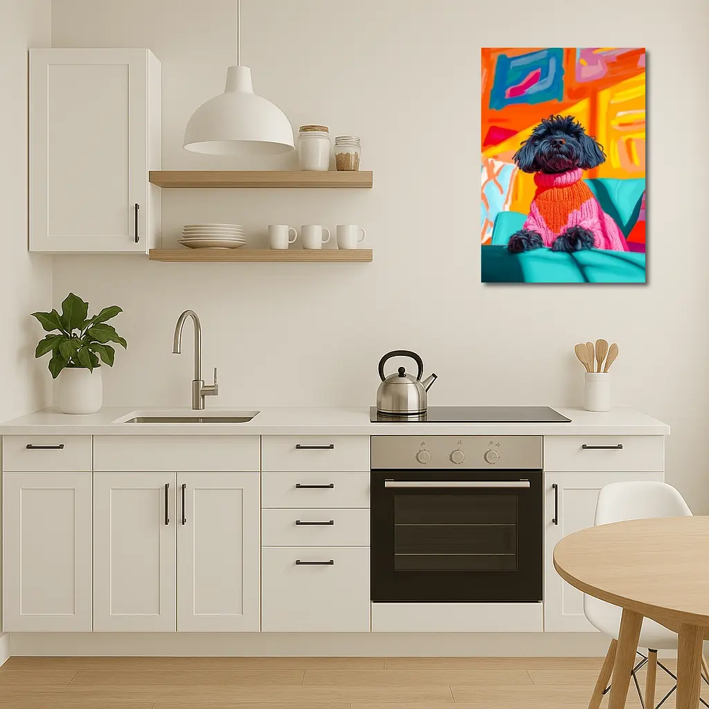 Black Poodle Pink Sweater Colorful Abstract Background – Wall Art