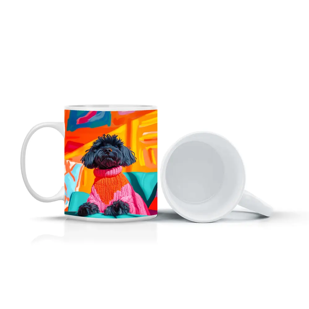 Black Poodle Pink Sweater Colorful Abstract Background – Mugs
