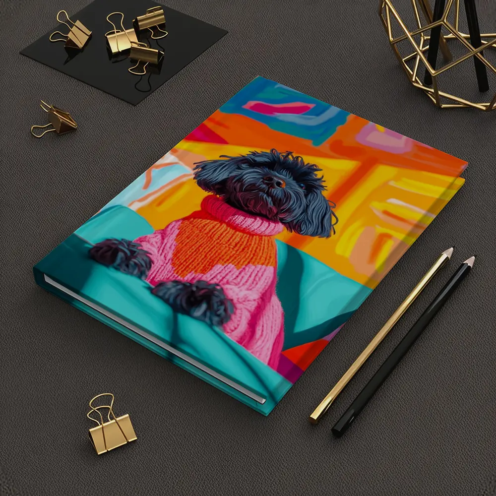 Black Poodle Pink Sweater Colorful Abstract Background – Notebooks