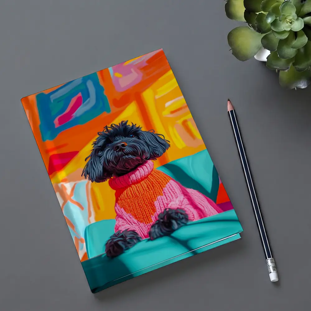 Black Poodle Pink Sweater Colorful Abstract Background – Notebooks