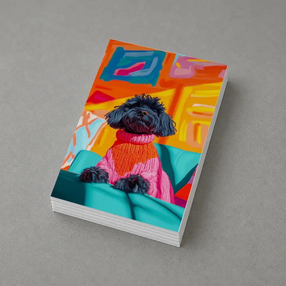 Black Poodle Pink Sweater Colorful Abstract Background – Postcards