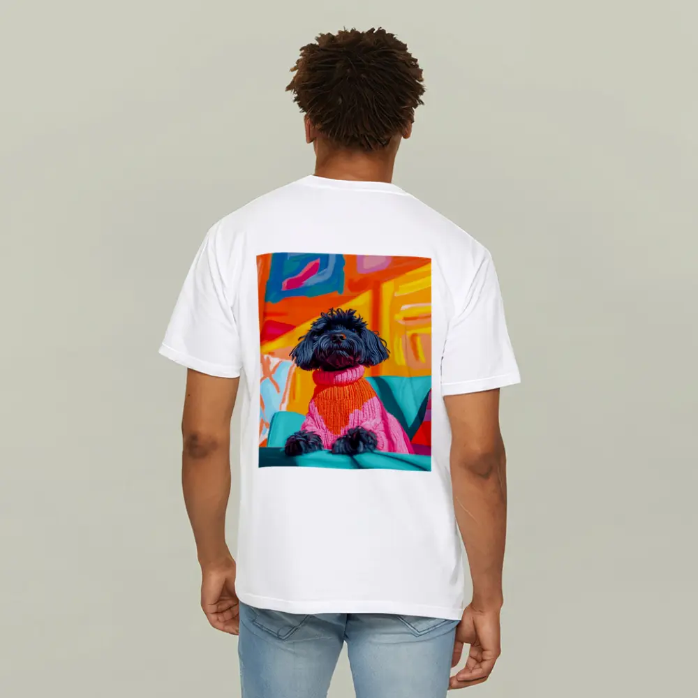Black Poodle Pink Sweater Colorful Abstract Background – T-Shirts