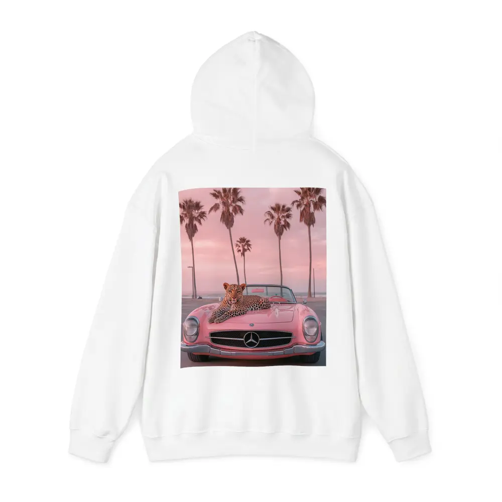 Leopard on Pink Mercedes Classic Car Beach – Hoodies