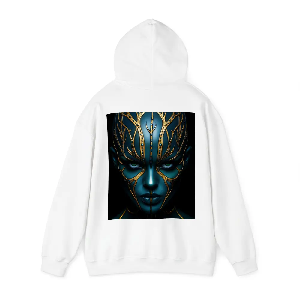 Blue Alien Woman Gold Ornamental Dark Portrait – Hoodies