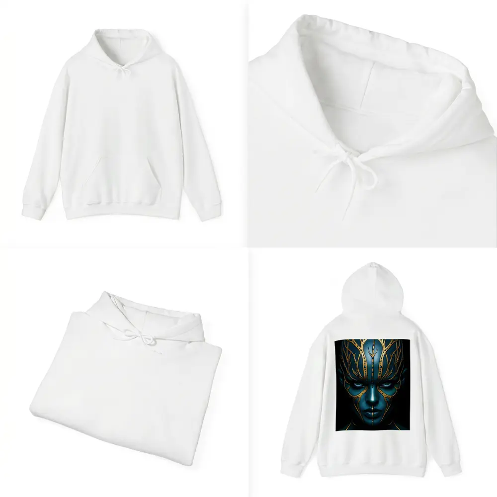 Blue Alien Woman Gold Ornamental Dark Portrait – Hoodies