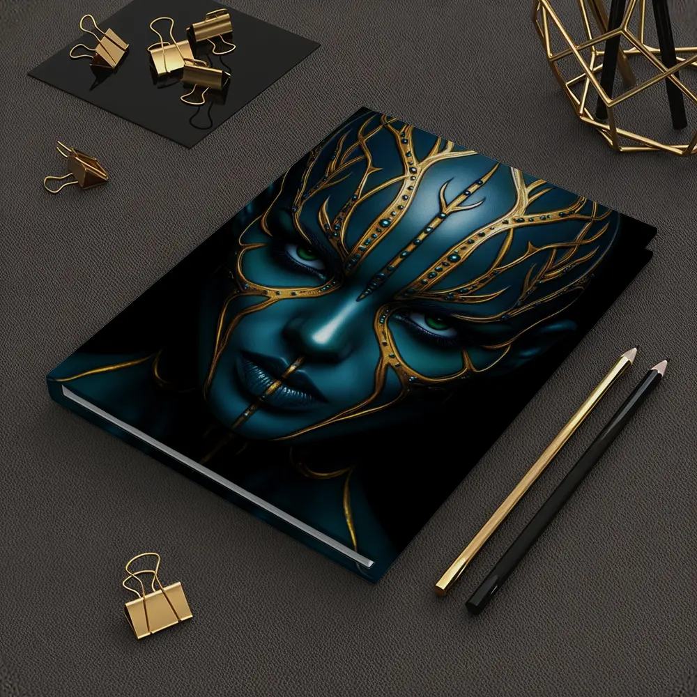 Blue Alien Woman Gold Ornamental Dark Portrait – Notebooks