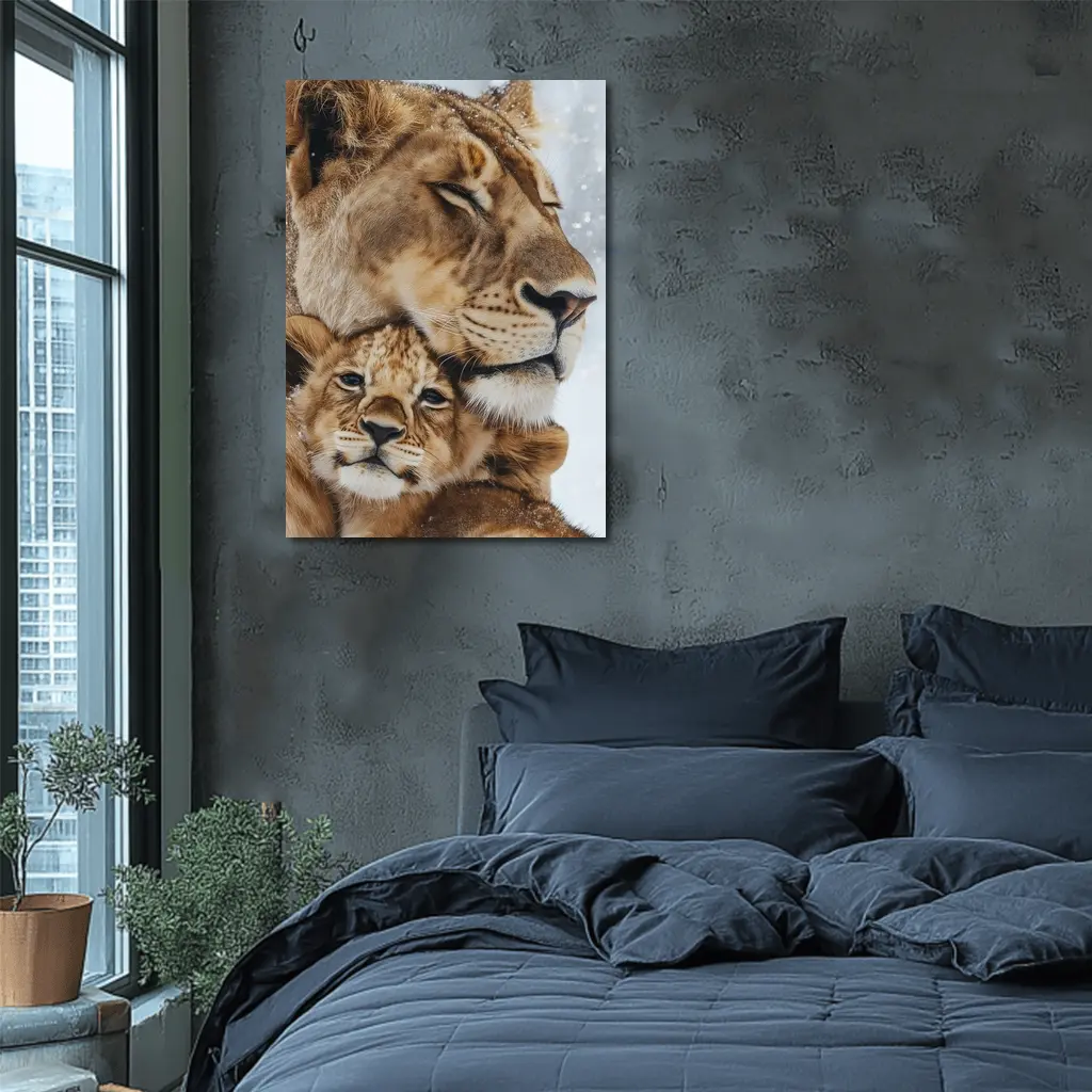 Lioness And Cub Close Up Snow – Wall Art