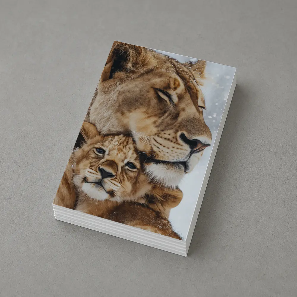 Lioness And Cub Close Up Snow – Postcards