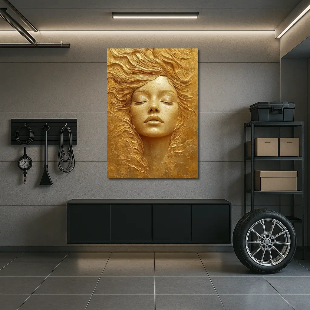 Golden Woman Face Relief Sculpture Art – Wall Art