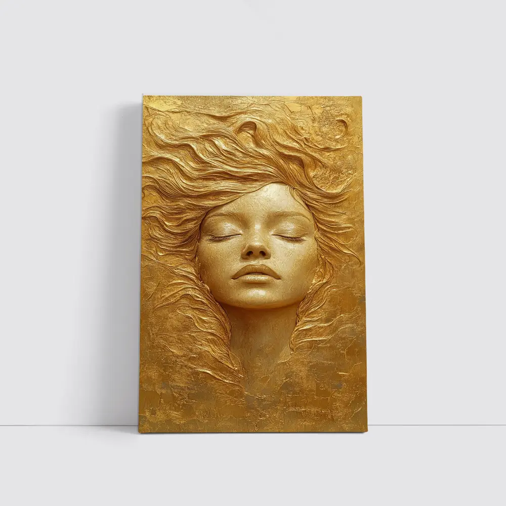 Golden Woman Face Relief Sculpture Art – Wall Art