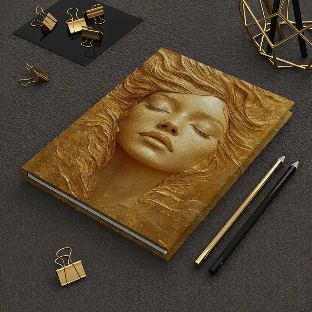 Golden Woman Face Relief Sculpture Art – Notebooks