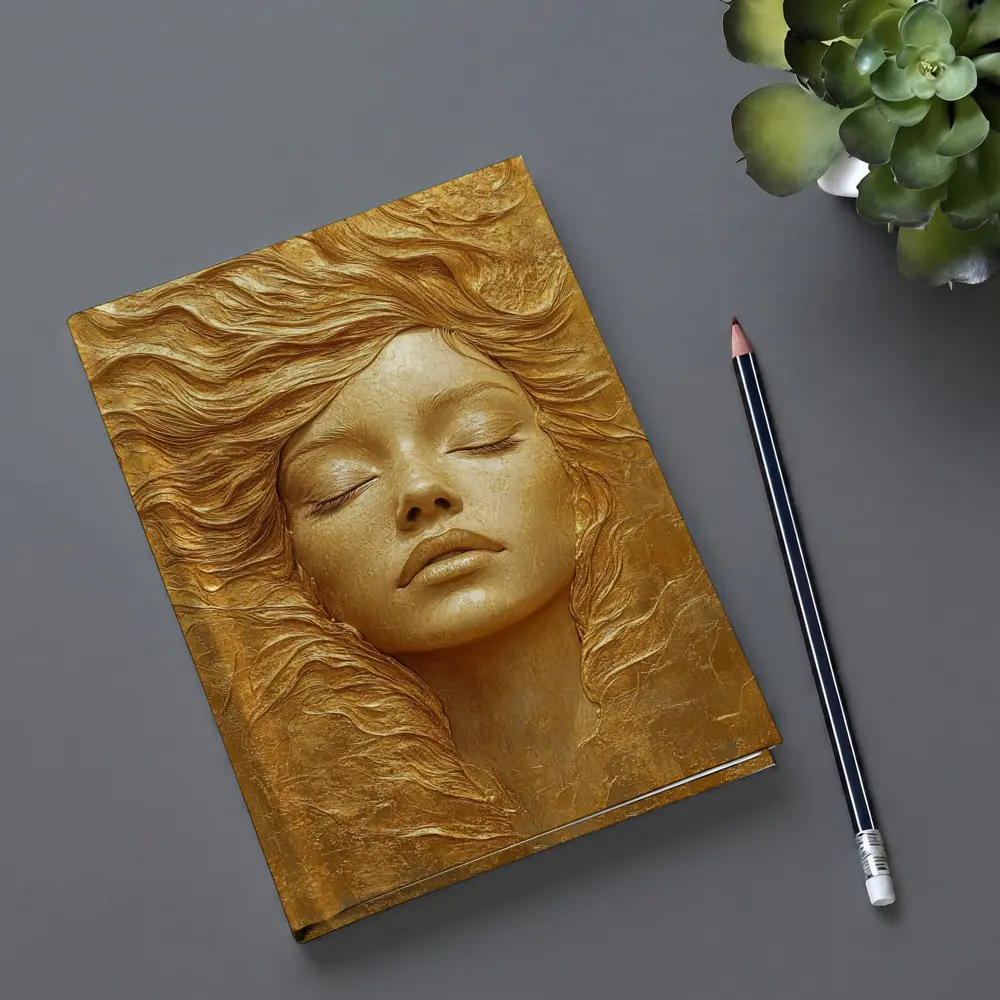 Golden Woman Face Relief Sculpture Art – Notebooks