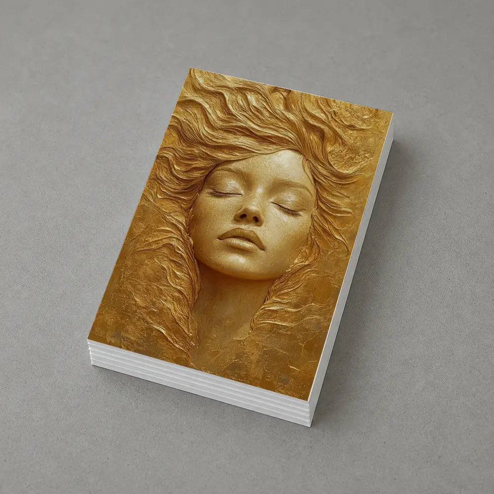 Golden Woman Face Relief Sculpture Art – Postcards