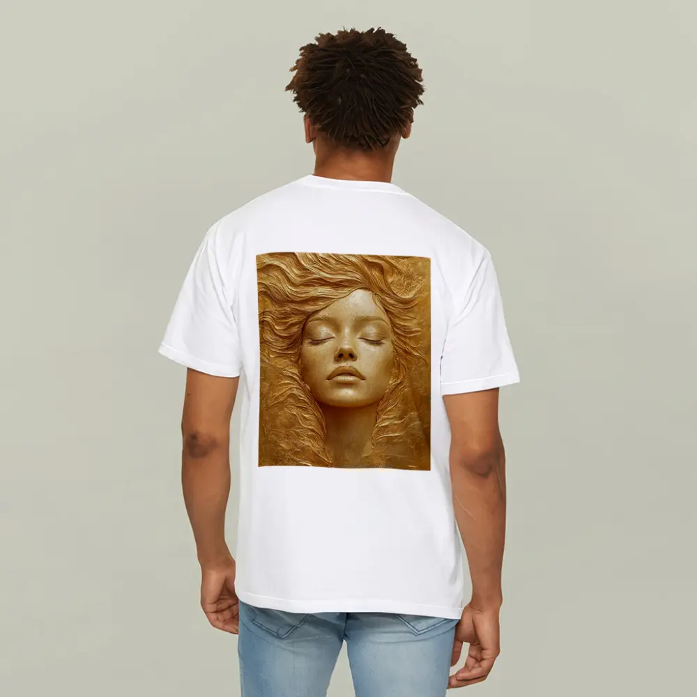 Golden Woman Face Relief Sculpture Art – T-Shirts