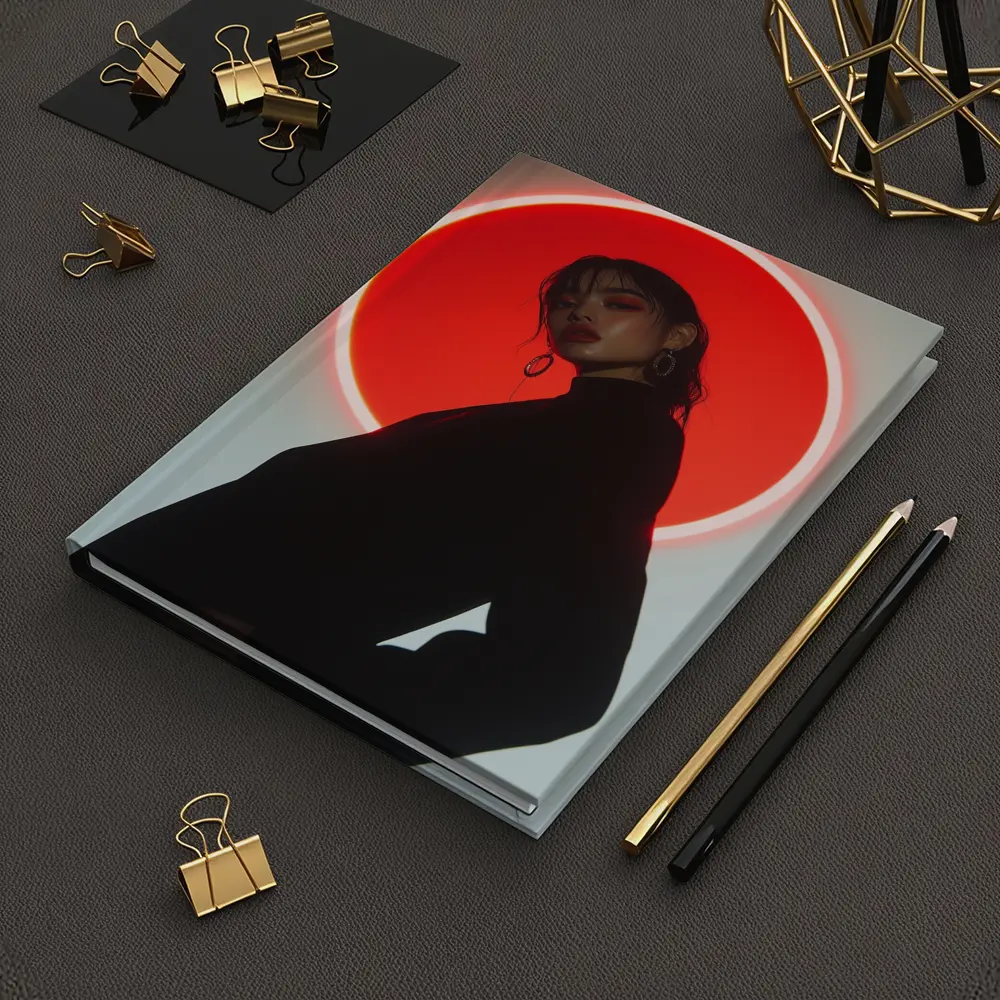 Woman in Black Against Red Neon Circle – Notebooks