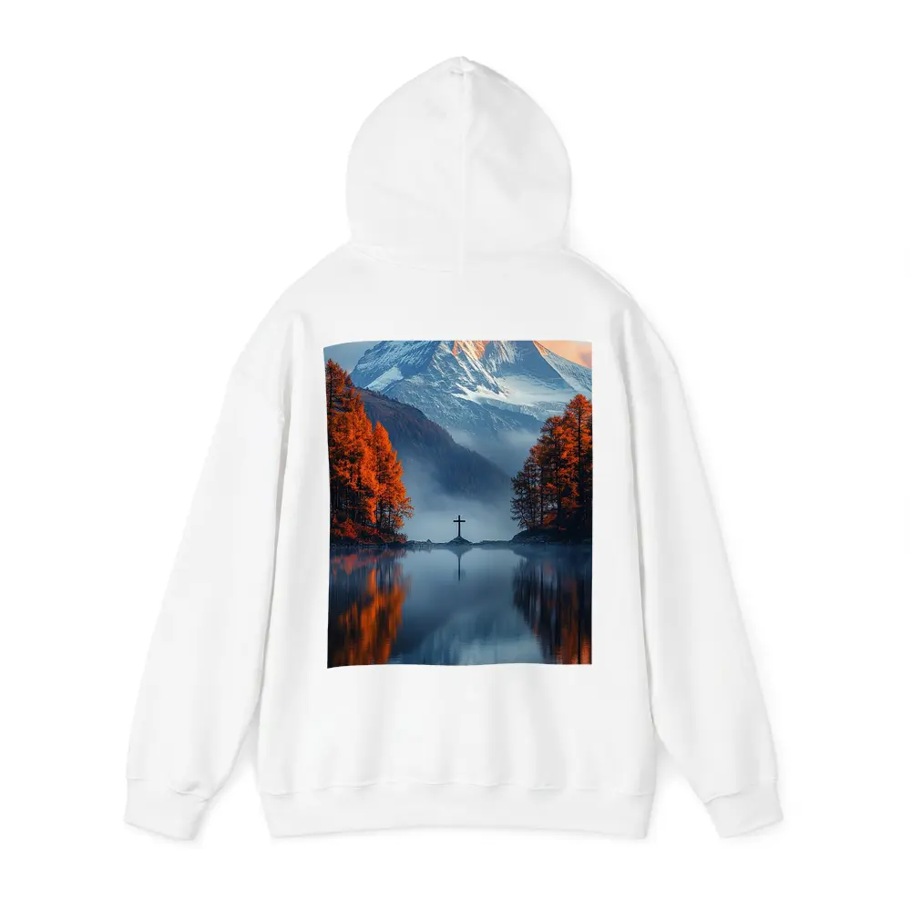 Mountain Cross Reflection Autumn Lake Mist – Hoodies