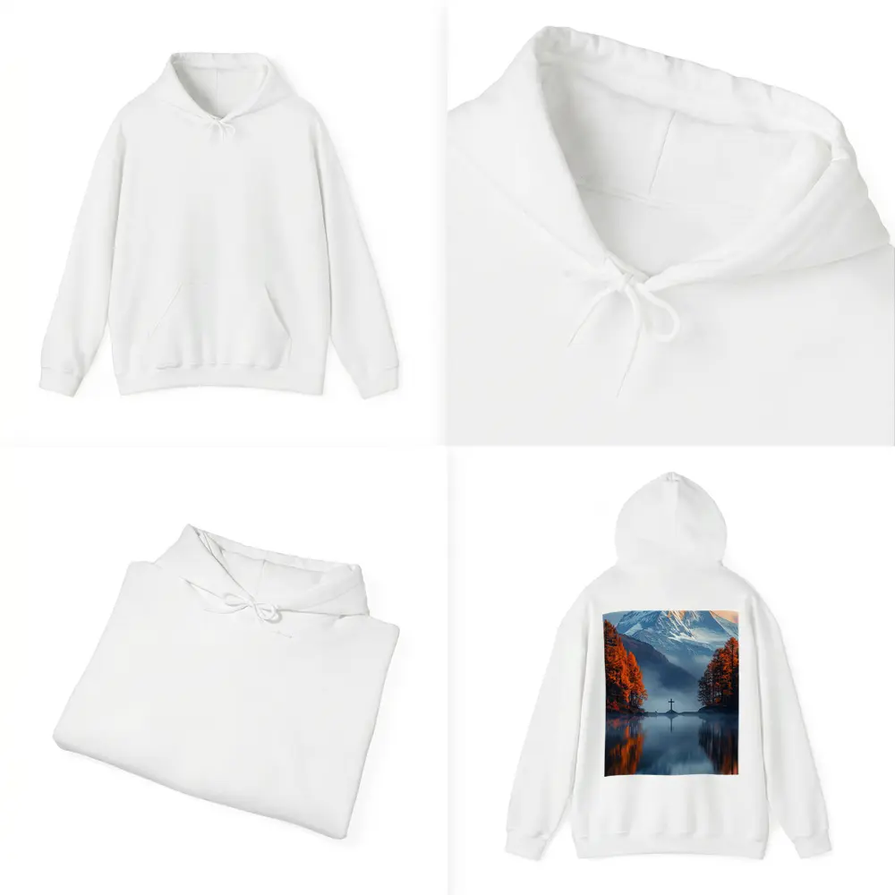 Mountain Cross Reflection Autumn Lake Mist – Hoodies