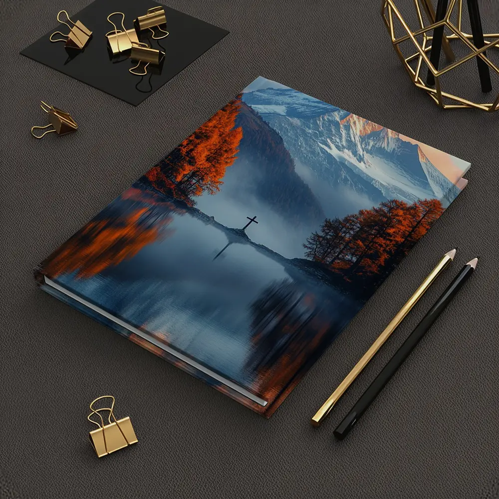 Mountain Cross Reflection Autumn Lake Mist – Notebooks