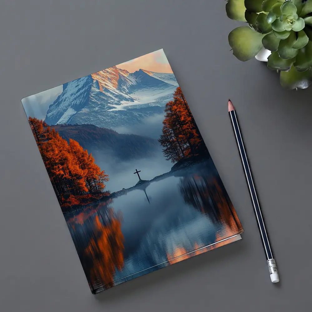 Mountain Cross Reflection Autumn Lake Mist – Notebooks