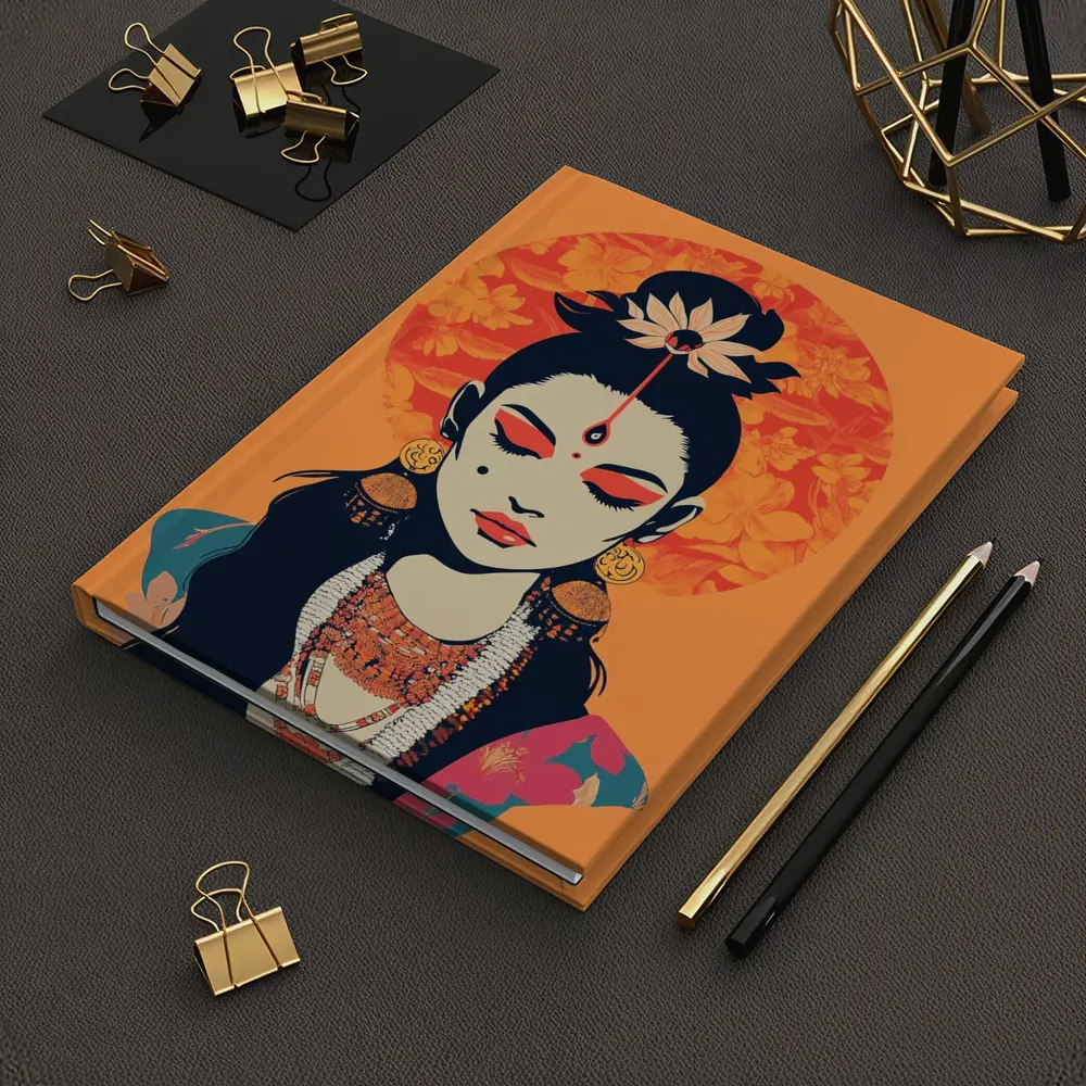 Indian Goddess Woman Orange Floral Background – Notebooks