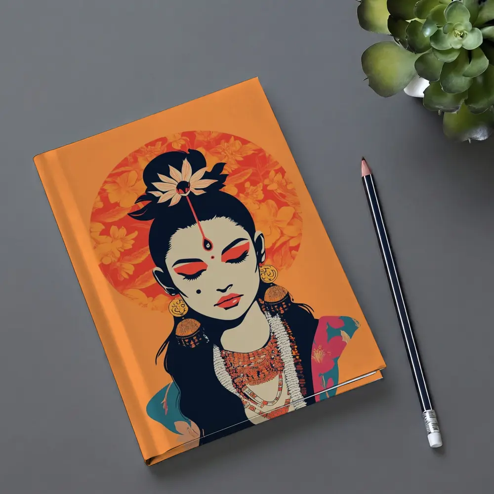 Indian Goddess Woman Orange Floral Background – Notebooks