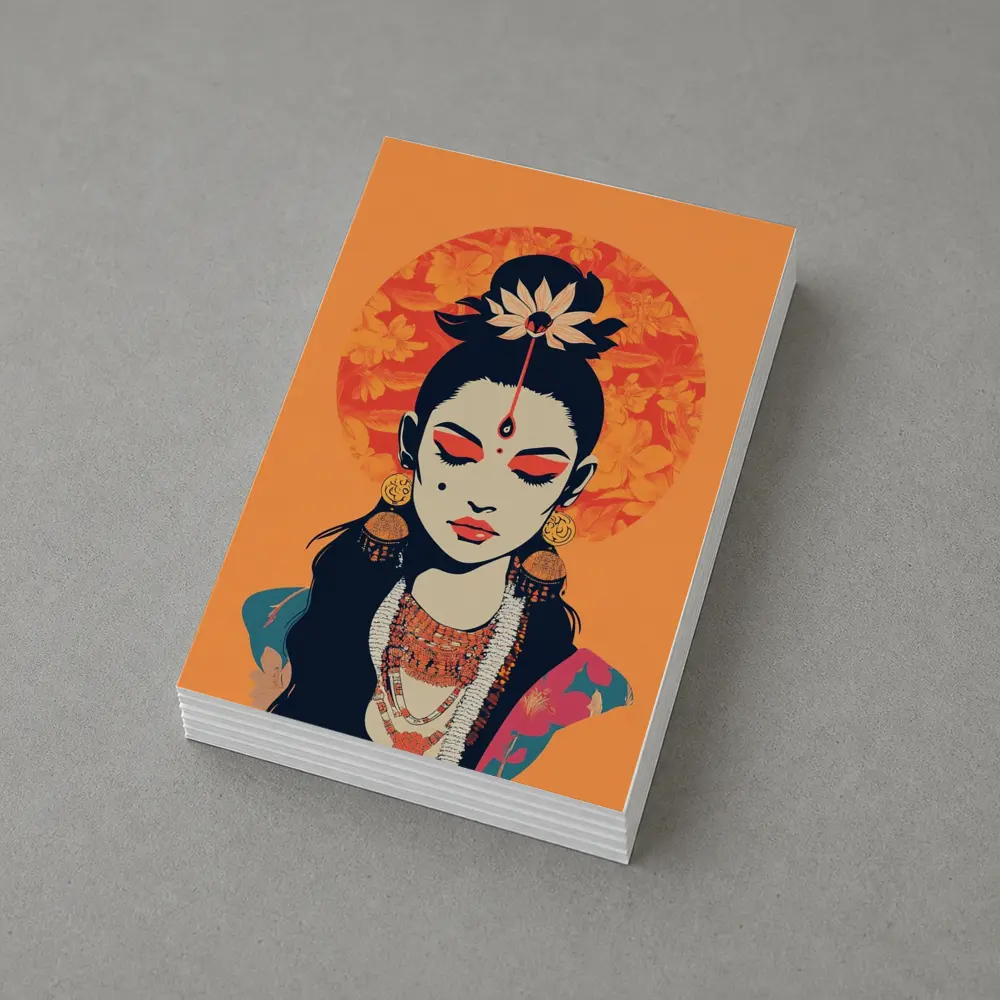 Indian Goddess Woman Orange Floral Background – Postcards