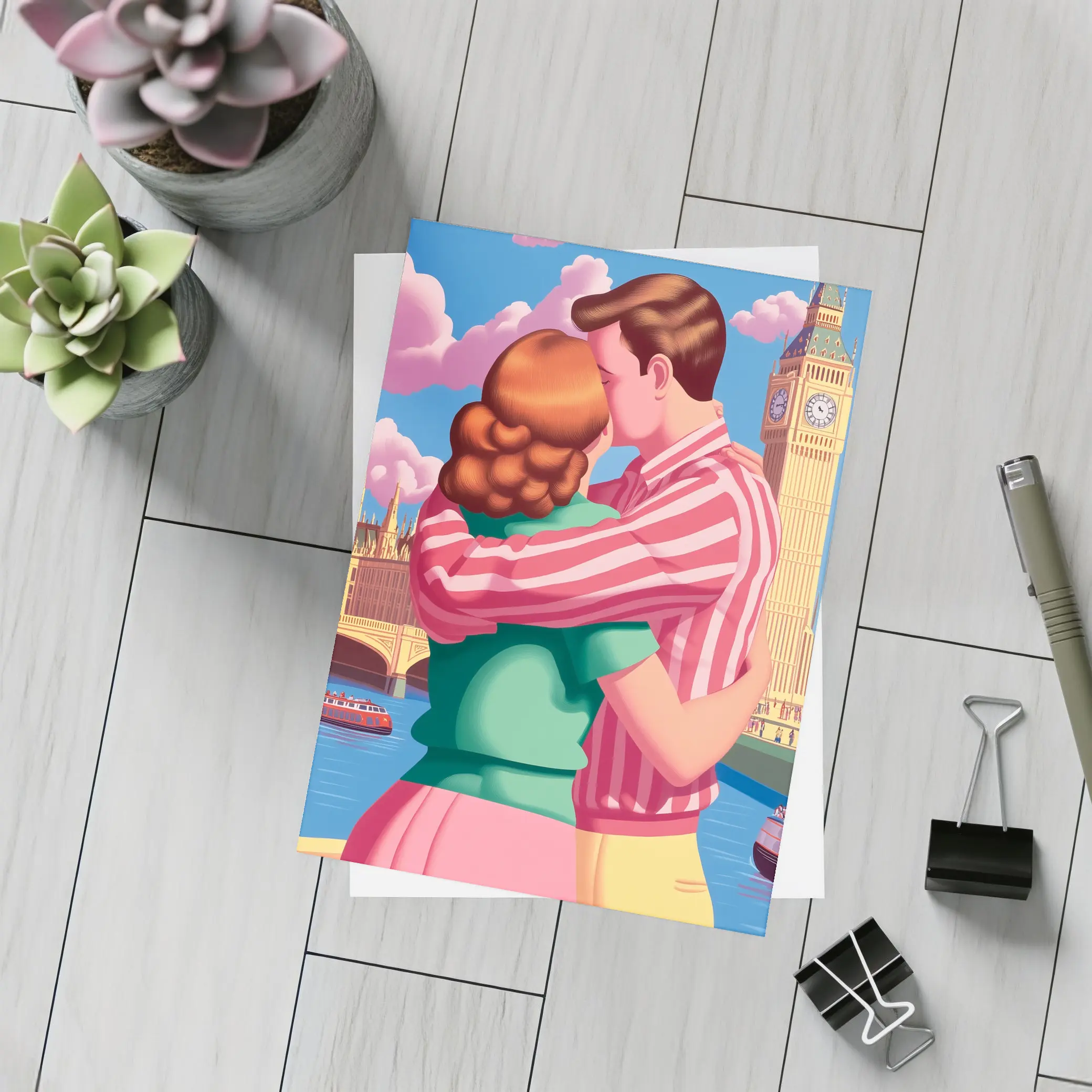 Couple Kissing Big Ben London Pop Art – Postcards