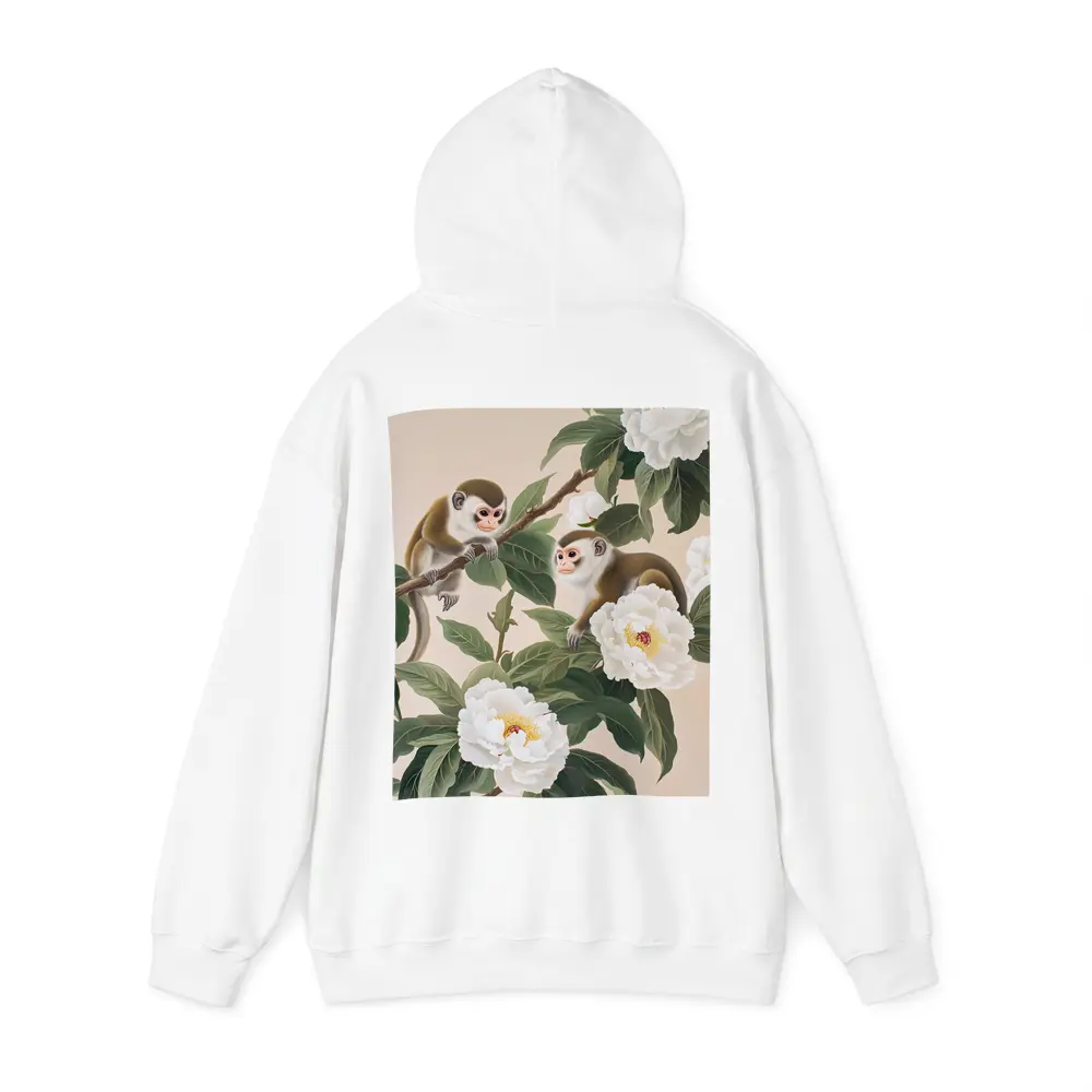 Two Monkeys on Branch with White Peonies – Hoodies