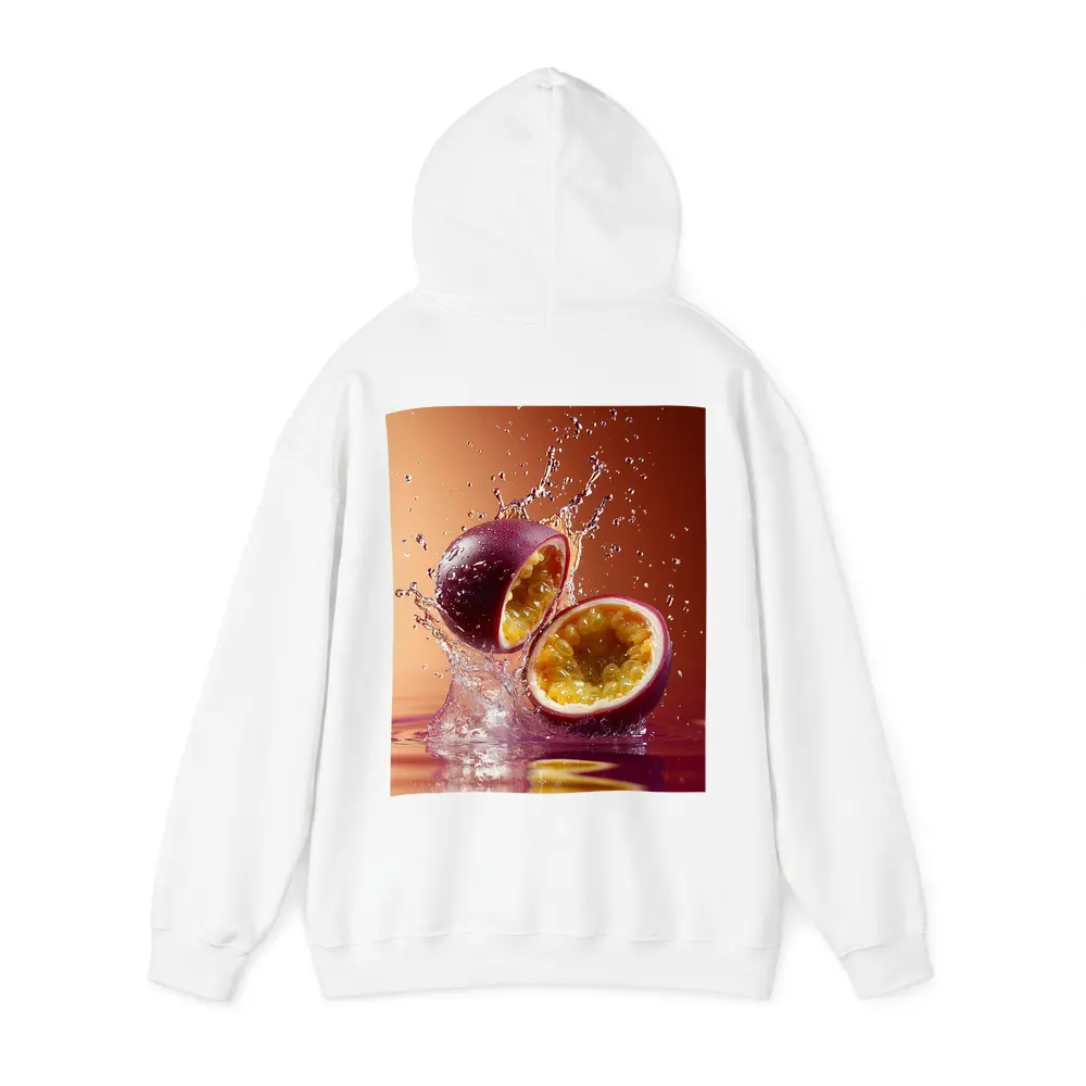Passion Fruit Splash on Warm Red Background – Hoodies