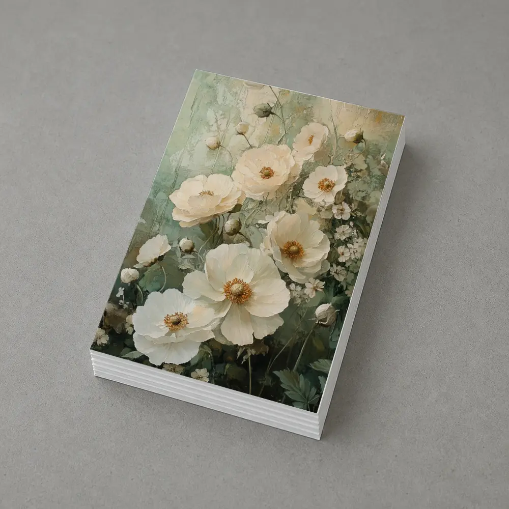 White Poppy Flowers Sage Green Painted Background – Postcards