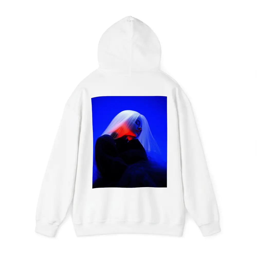 Woman White Hair Blue Red Neon Light – Hoodies